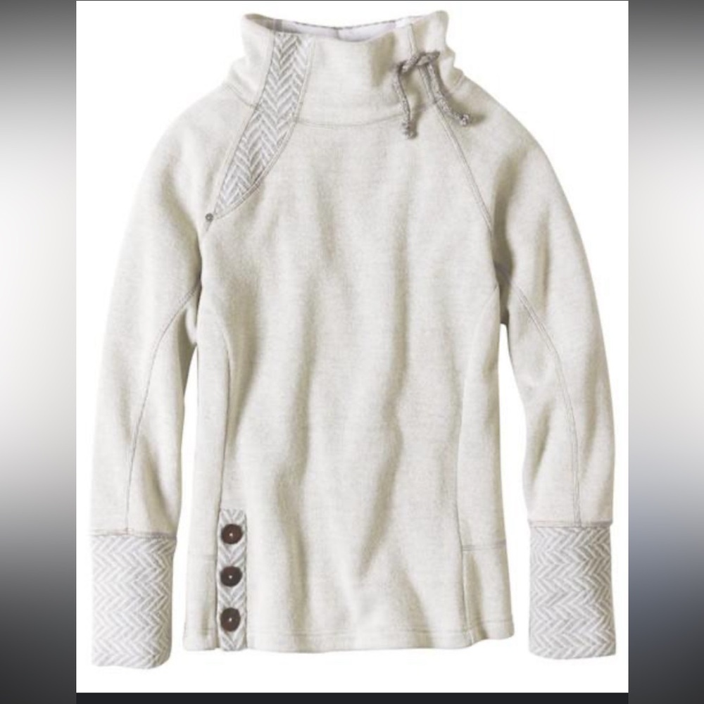 PRANA Lucia Wool Blend Pullover Sweater Drawstring High Neck Gray Size L